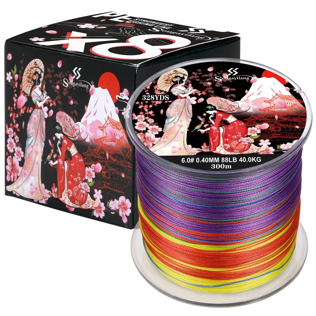 Braided Fishing Line X8 100/300 Drag 22~88LB Multifilament Japanese PE Line for Bass Pike Carp Fishing Accessories