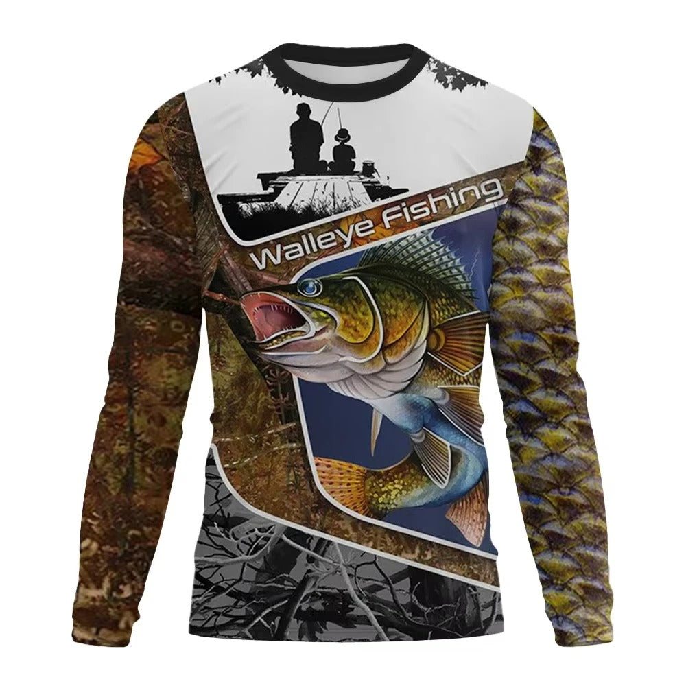 Fishing Shirt Men Summer Outdoor Fishing Clothing Sunscreen Long Sleeve 3D Print Casual Shirts Anti-UV Quick-Dry Fishing Shirts