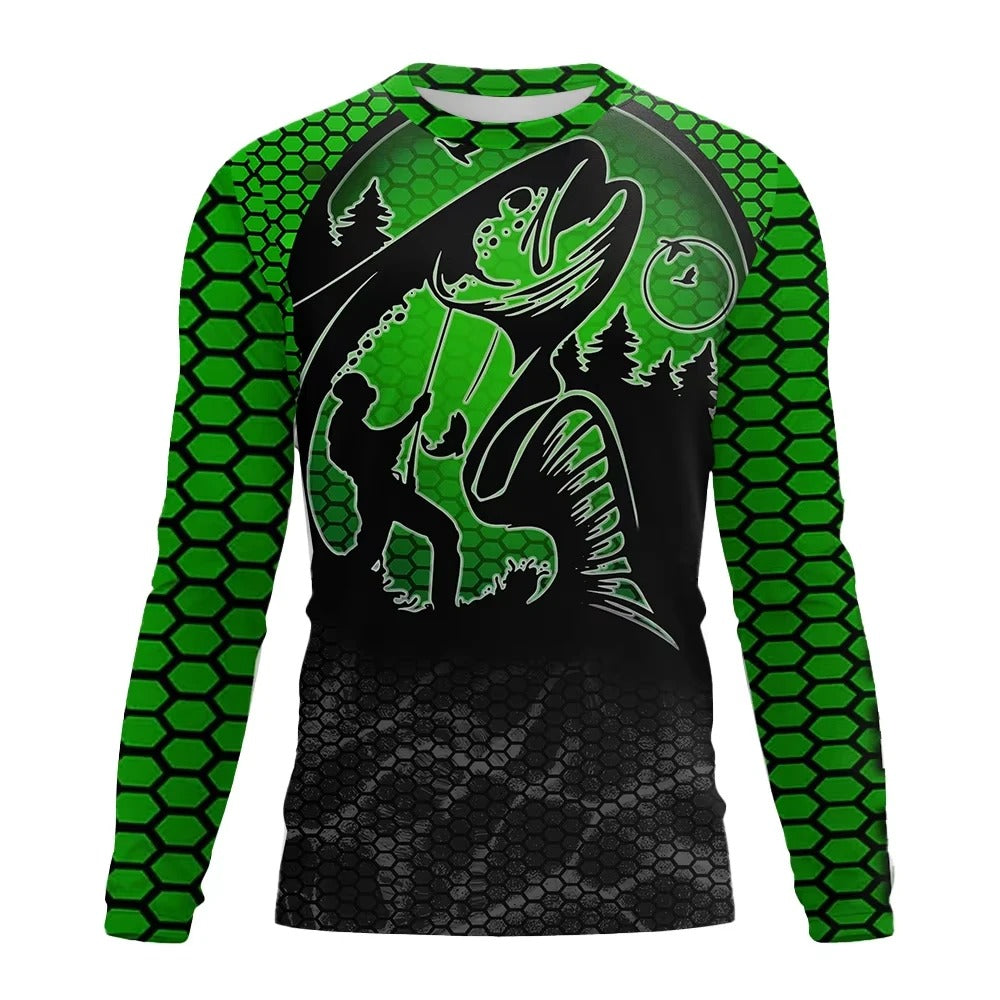 Fishing Shirt Men Summer Outdoor Fishing Clothing Sunscreen Long Sleeve 3D Print Casual Shirts Anti-UV Quick-Dry Fishing Shirts