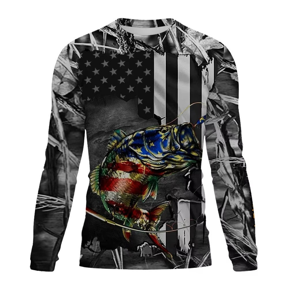 Fishing Shirt Men Summer Outdoor Fishing Clothing Sunscreen Long Sleeve 3D Print Casual Shirts Anti-UV Quick-Dry Fishing Shirts