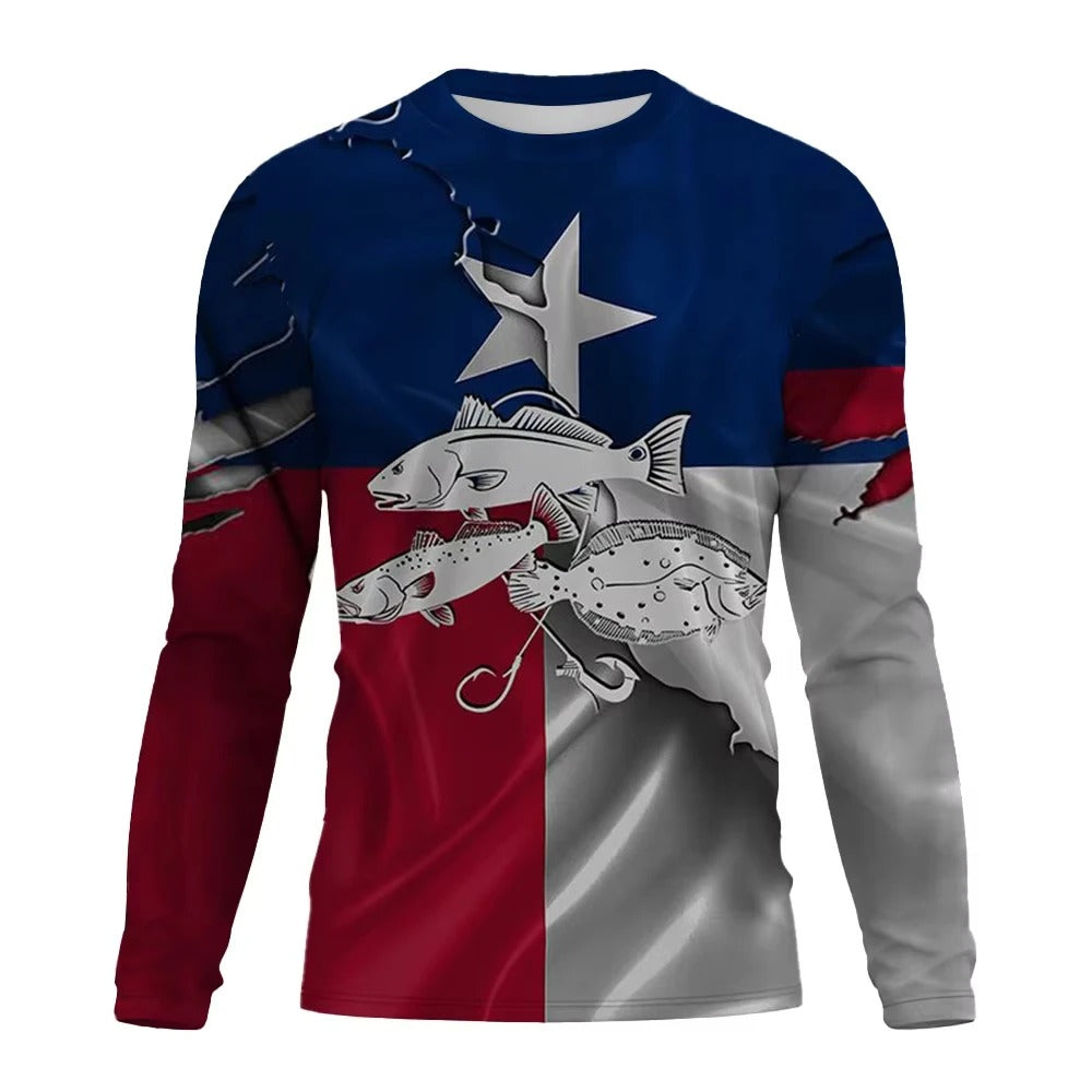 Fishing Shirt Men Summer Outdoor Fishing Clothing Sunscreen Long Sleeve 3D Print Casual Shirts Anti-UV Quick-Dry Fishing Shirts