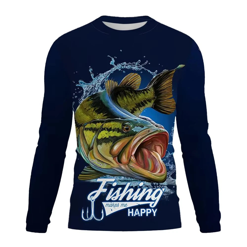 Fishing Shirt Men Summer Outdoor Fishing Clothing Sunscreen Long Sleeve 3D Print Casual Shirts Anti-UV Quick-Dry Fishing Shirts