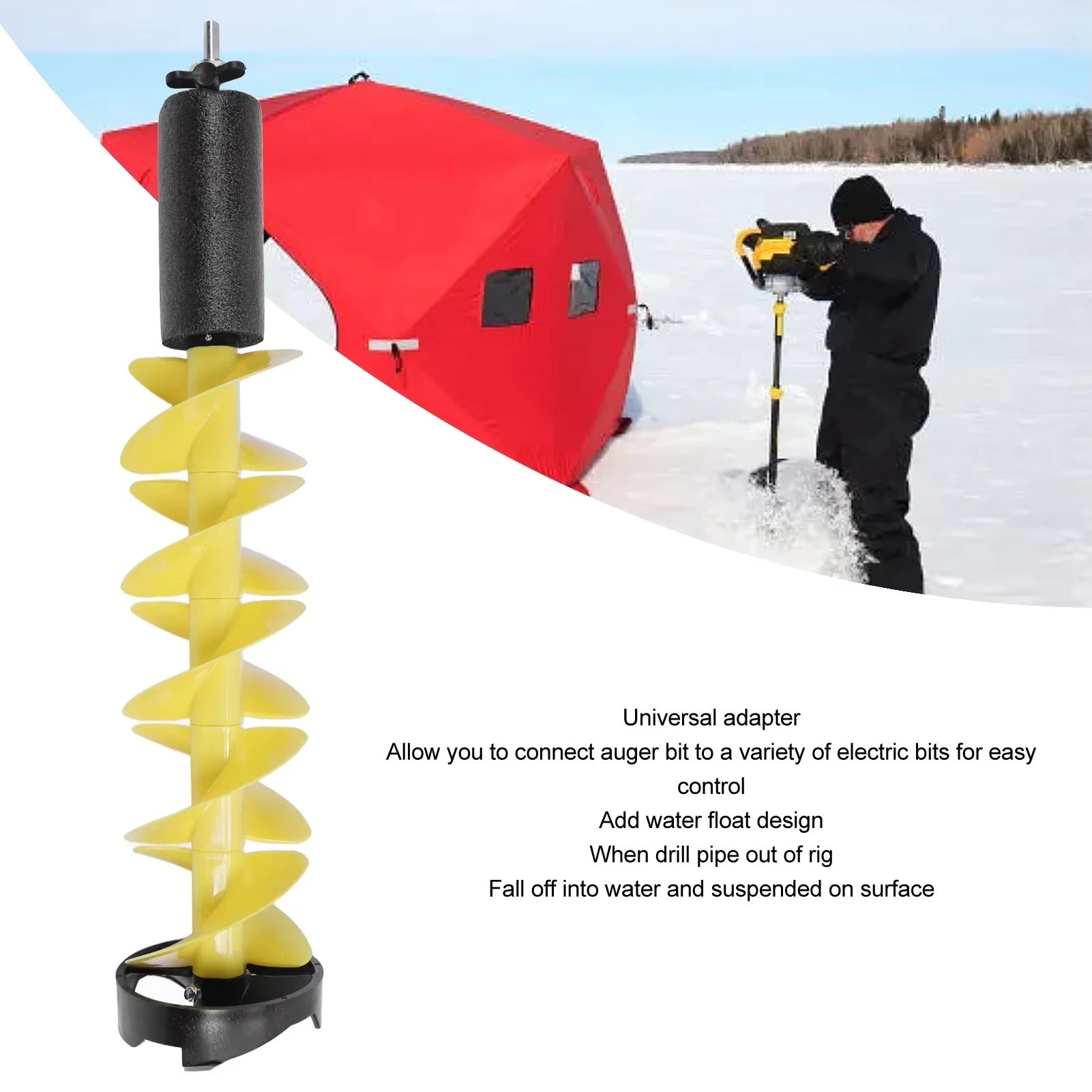 JH ICE DRILL 6-Inch Floating Ice Auger for Fishing 75cm Nylon Drill Bit with PE Protective Case Stainless Steel Blade