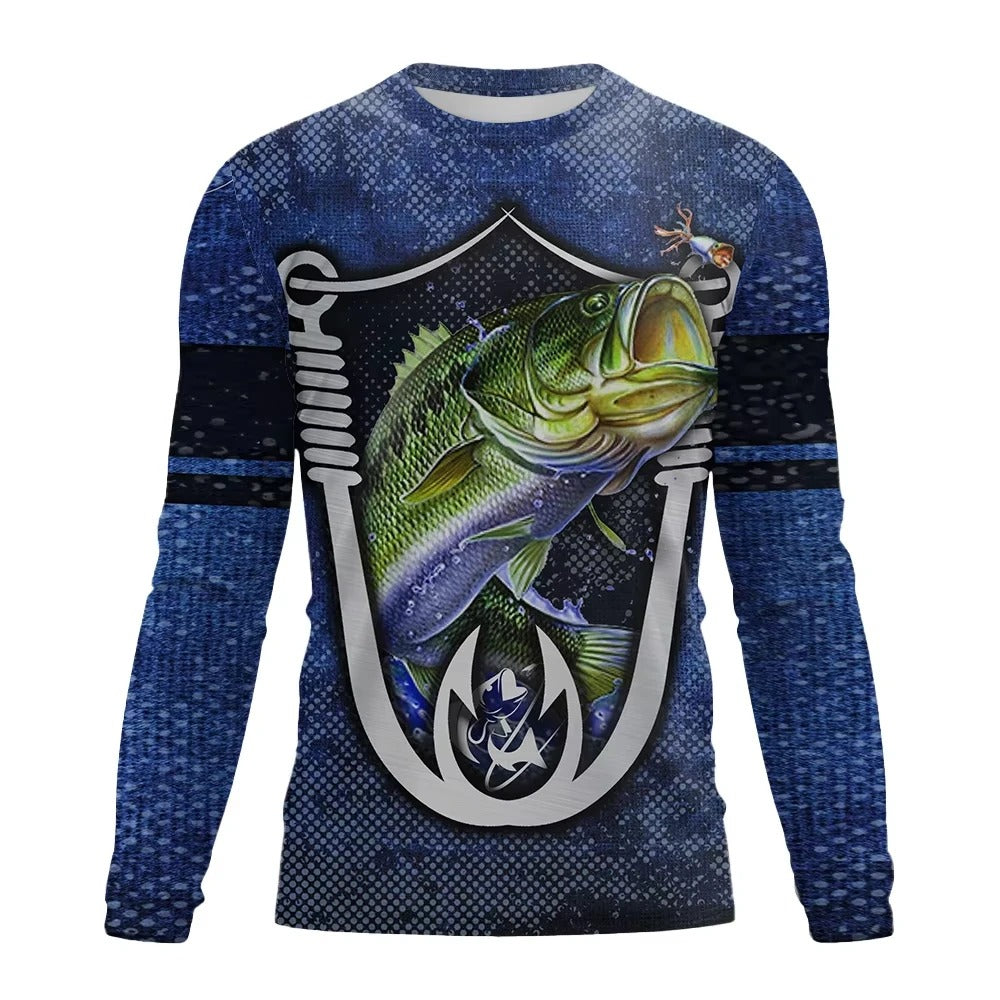 Fishing Shirt Men Summer Outdoor Fishing Clothing Sunscreen Long Sleeve 3D Print Casual Shirts Anti-UV Quick-Dry Fishing Shirts