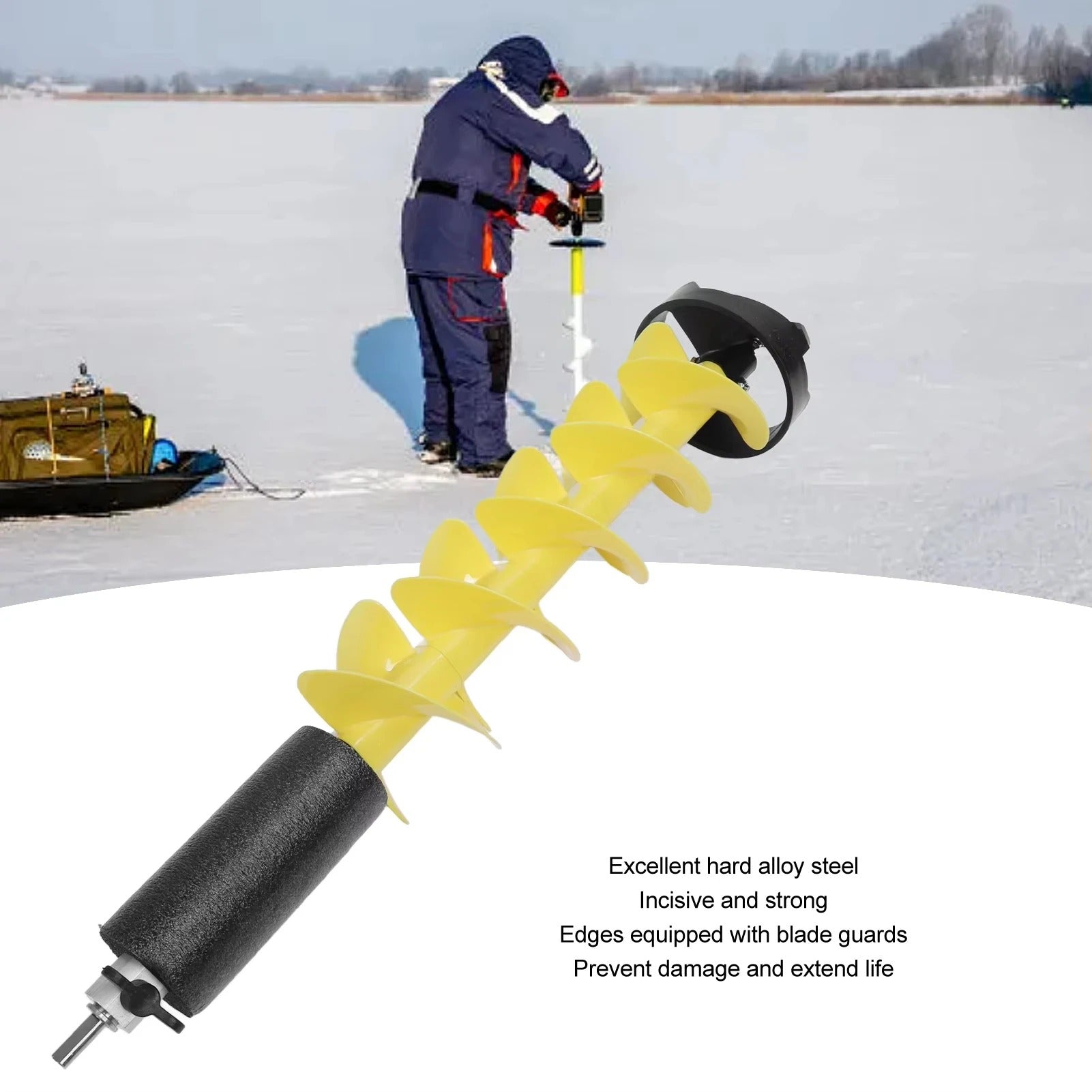 JH ICE DRILL 6-Inch Floating Ice Auger for Fishing 75cm Nylon Drill Bit with PE Protective Case Stainless Steel Blade