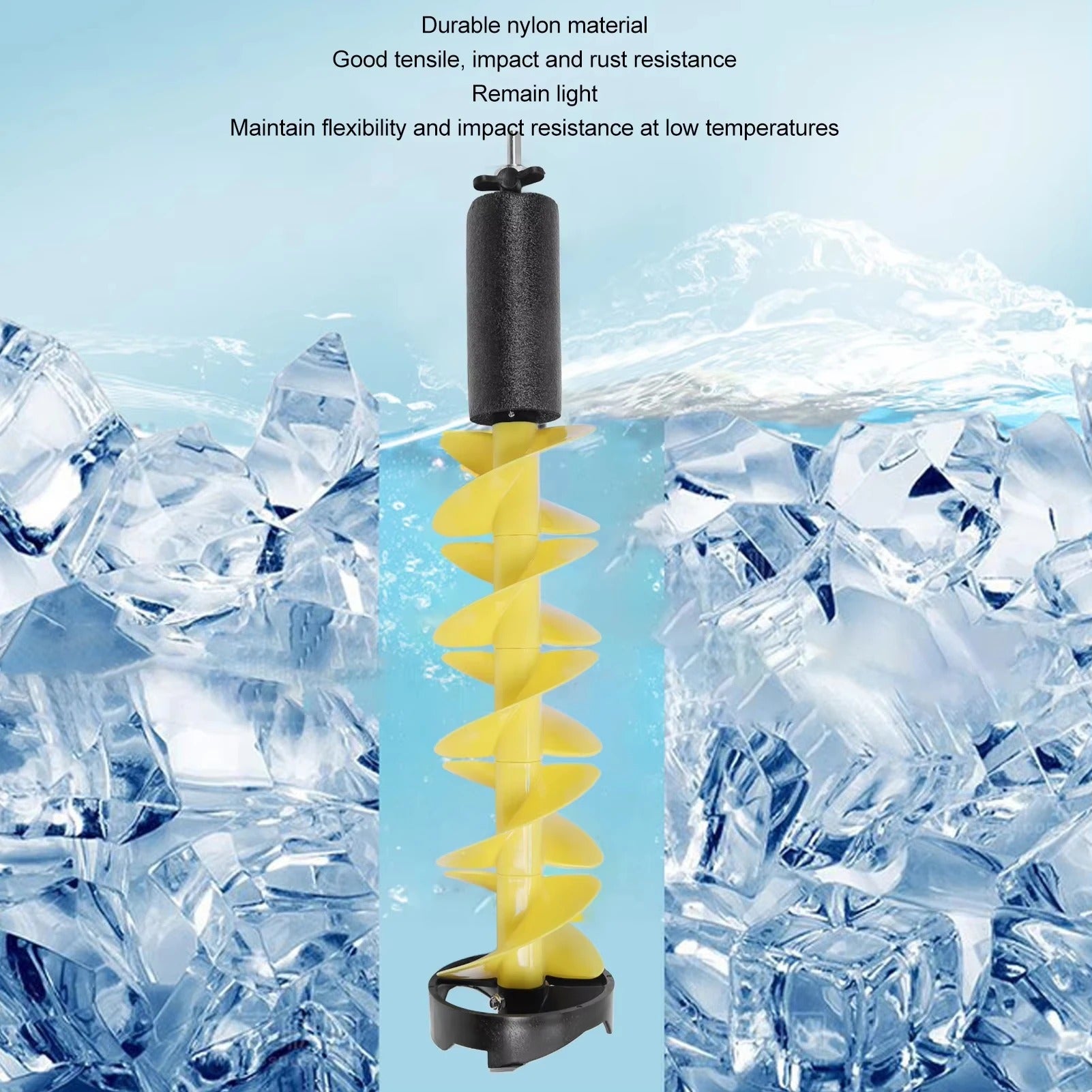 JH ICE DRILL 6-Inch Floating Ice Auger for Fishing 75cm Nylon Drill Bit with PE Protective Case Stainless Steel Blade