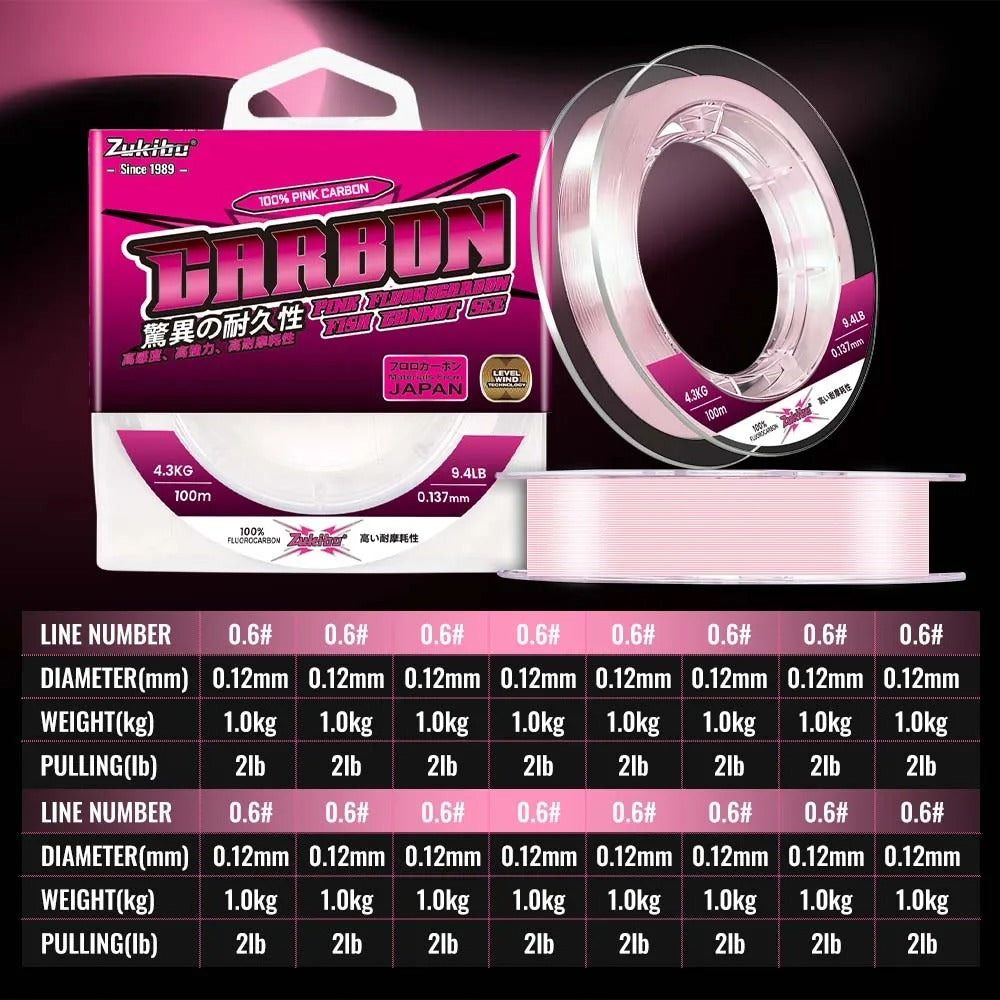100% Pure Fluorocarbon Pink Fishing Line 100M 50M Carbon Fiber Leader Fishing Lure Line Fishing Sinking Line Japan
