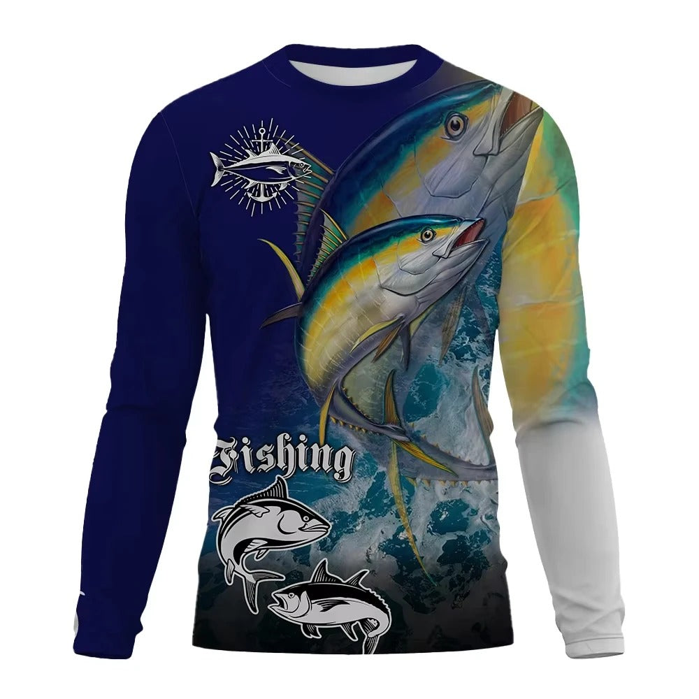 Fishing Shirt Men Summer Outdoor Fishing Clothing Sunscreen Long Sleeve 3D Print Casual Shirts Anti-UV Quick-Dry Fishing Shirts