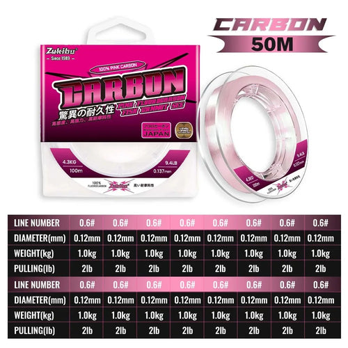 100% Pure Fluorocarbon Pink Fishing Line 100M 50M Carbon Fiber Leader Fishing Lure Line Fishing Sinking Line Japan