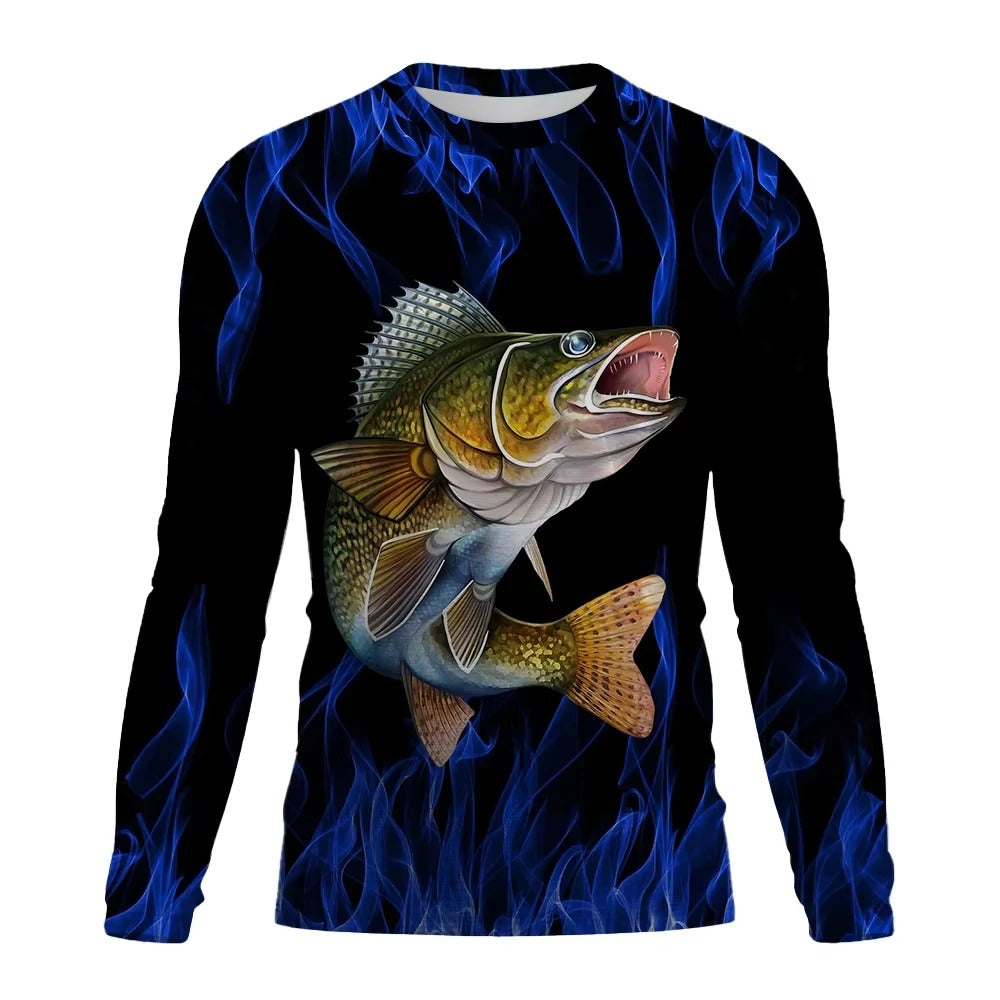 Fishing Shirt Men Summer Outdoor Fishing Clothing Sunscreen Long Sleeve 3D Print Casual Shirts Anti-UV Quick-Dry Fishing Shirts