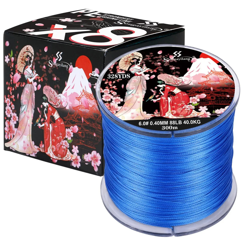 Braided Fishing Line X8 100/300 Drag 22~88LB Multifilament Japanese PE Line for Bass Pike Carp Fishing Accessories